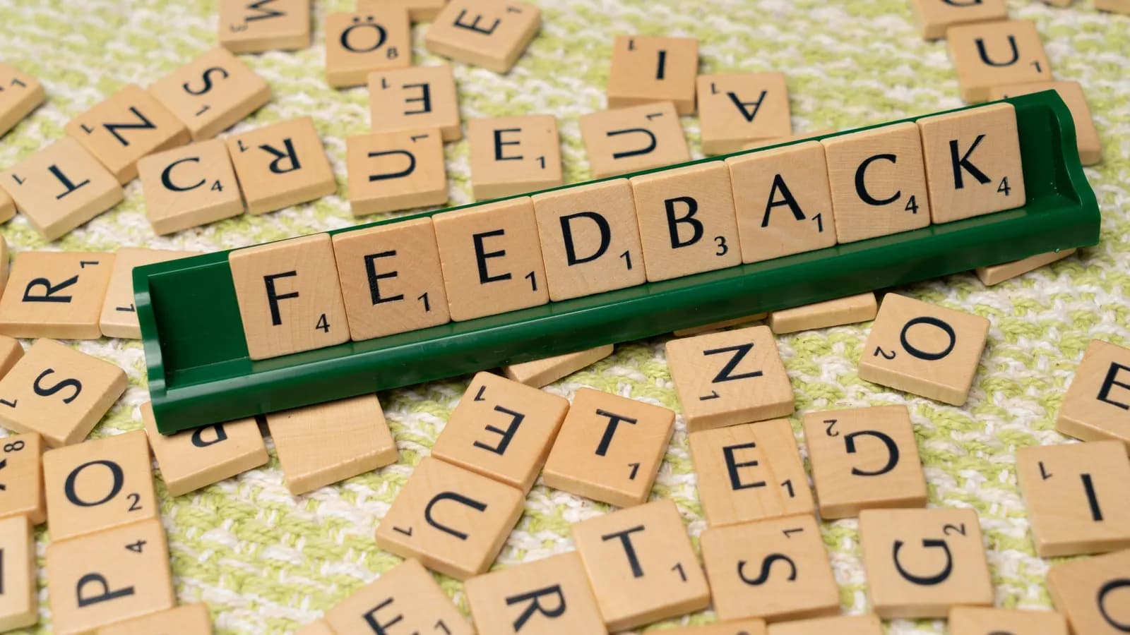 Các miếng chữ gỗ ghép thành chữ FEEDBACK