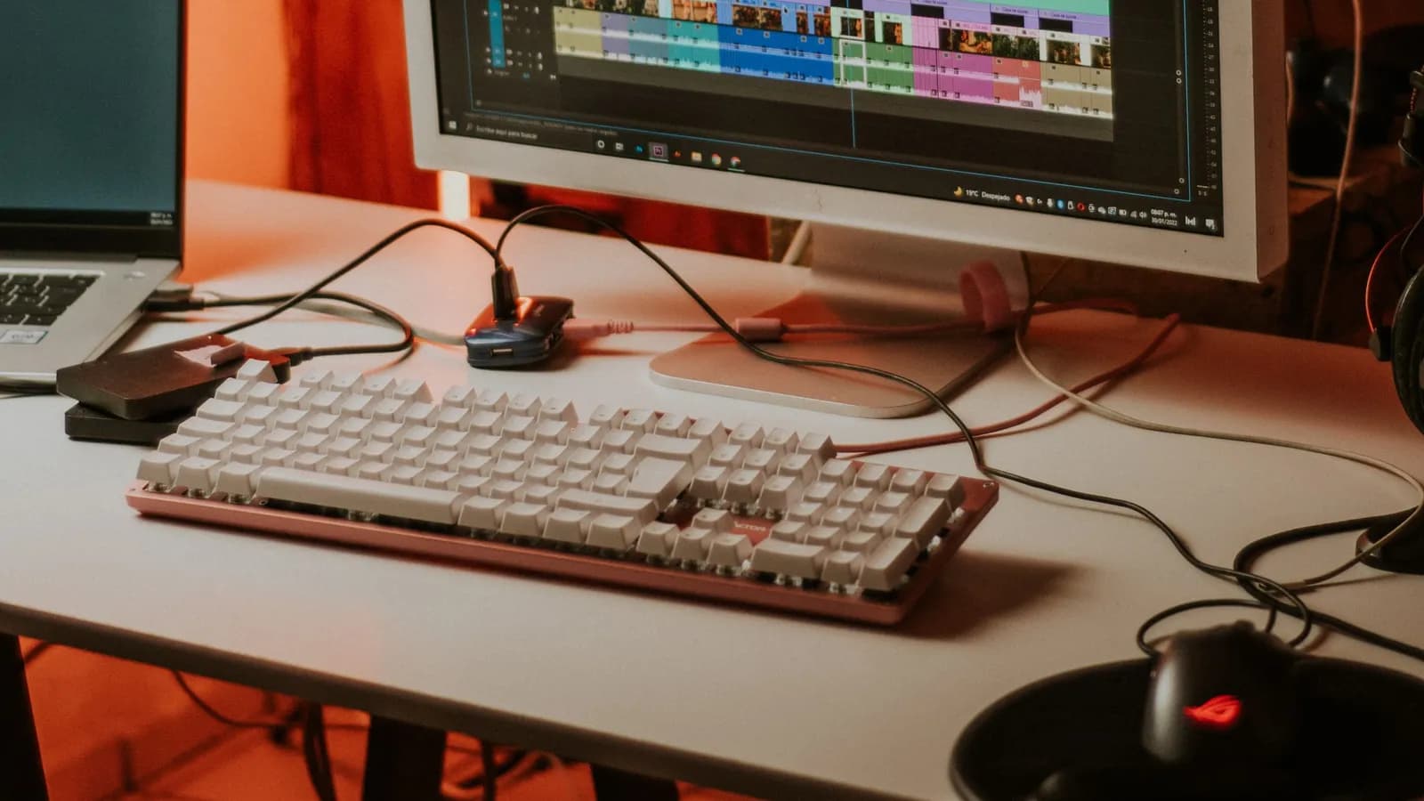 Màn hình máy tính mở phần mềm dựng video với dòng thời gian